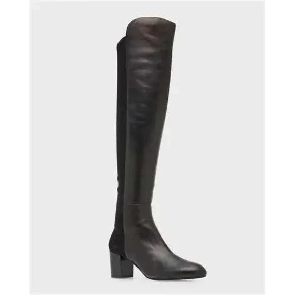 Stuart Weitzman Black Leather Stretch Over‎ The Knee Boots 7.5M